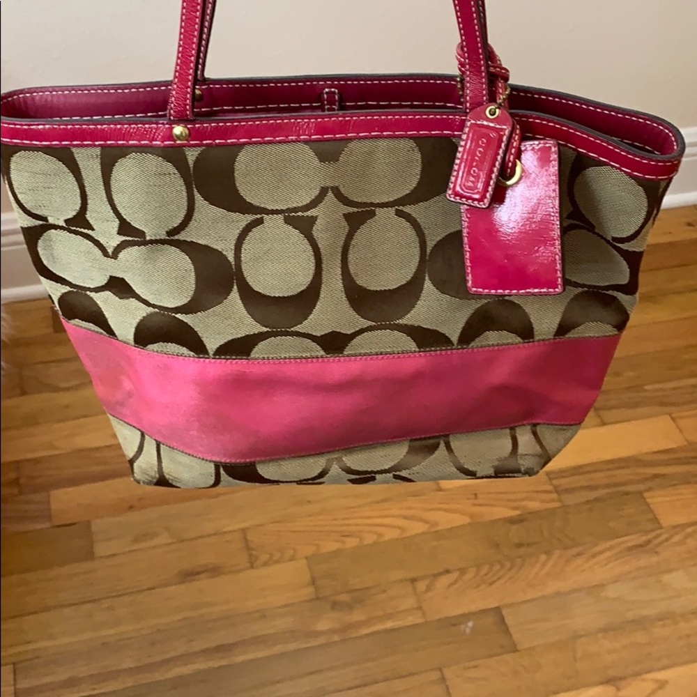 Pink striped Coach purse